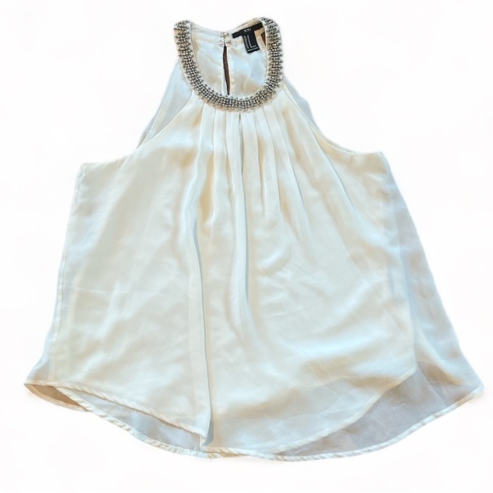 Forever‎ 21 XXI Women Sleeveless Lined Beaded Flowy Tank Dressy Blouse Top Sz M